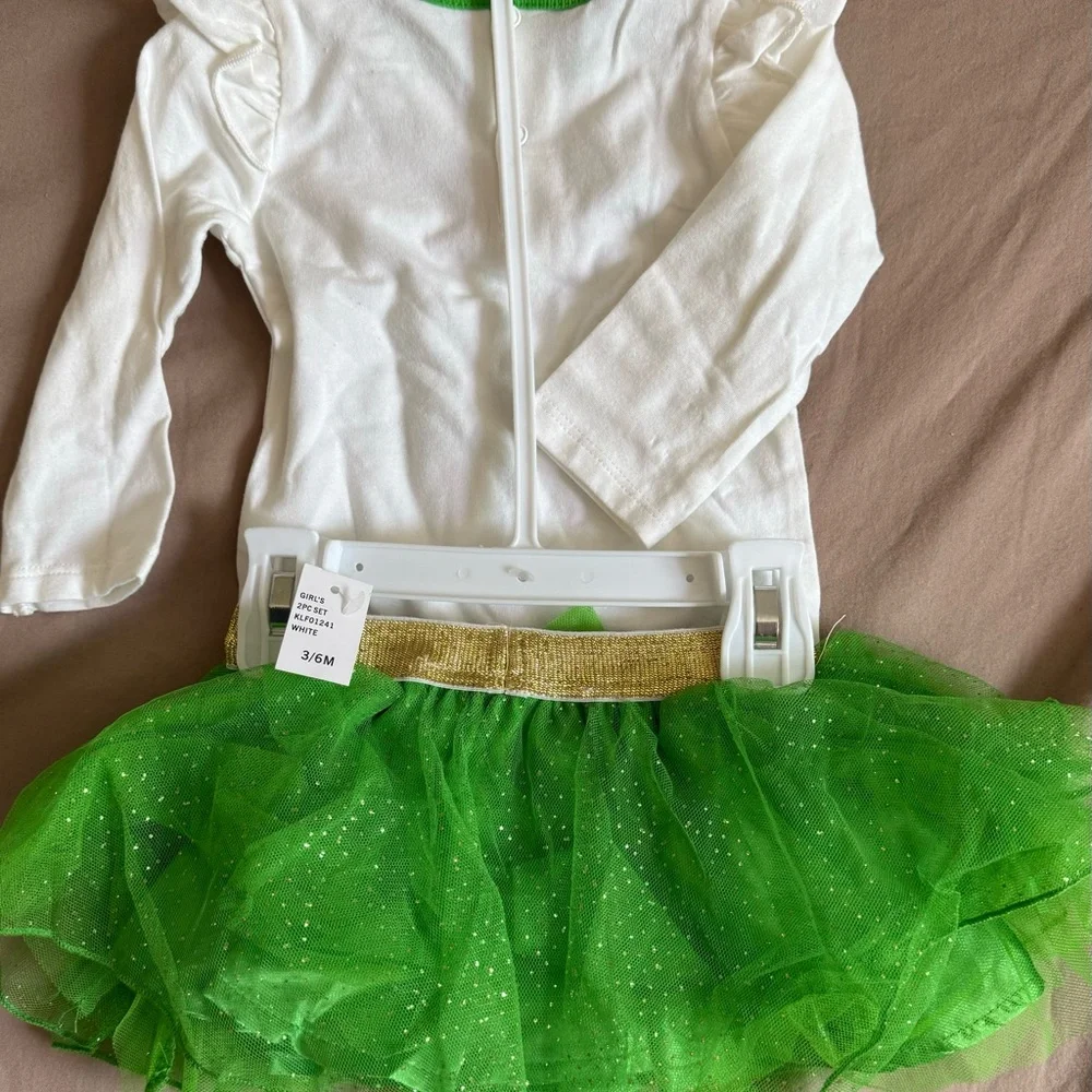 Koala Kids St. Paddy's Day Set - White and Green long sleeve onesie tutu ruffles